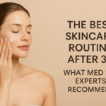 Woman applying skincare cream with text overlay reading 'The Best Skincare Routine After 30: What Med Spa Experts Recommend